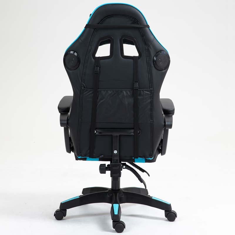 vista trasera de la Silla Gaming PowerGaming con Altavoz Bluetooth y Masaje Negro+Azul