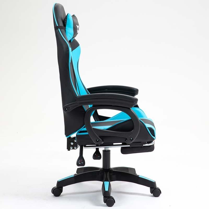 vue de côté de la Chaise Gaming PowerGaming avec 7 points de massage et Repose-pieds Noir+Bleu