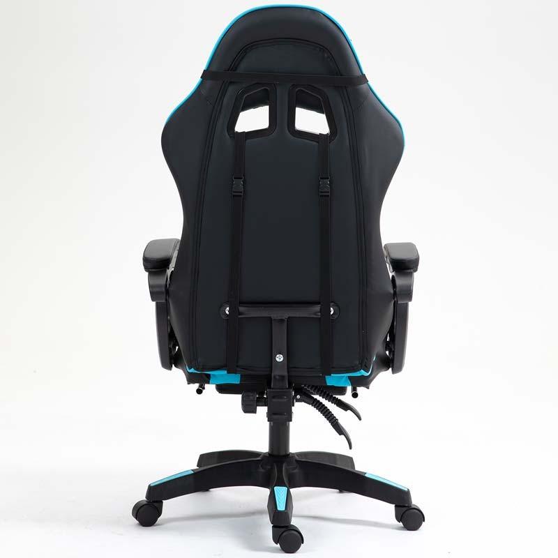 vue arrière de la Chaise Gaming PowerGaming avec 7 points de massage et Repose-pieds Noir+Bleu