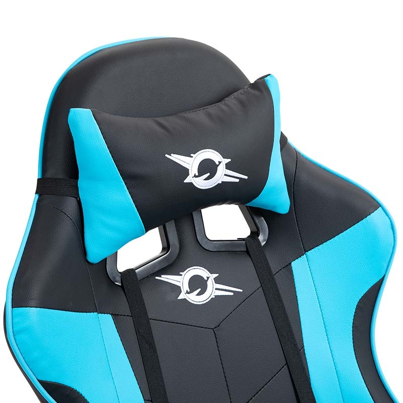 coussin cervical de la Chaise Gaming PowerGaming avec 7 points de massage et Repose-pieds Noir+Bleu