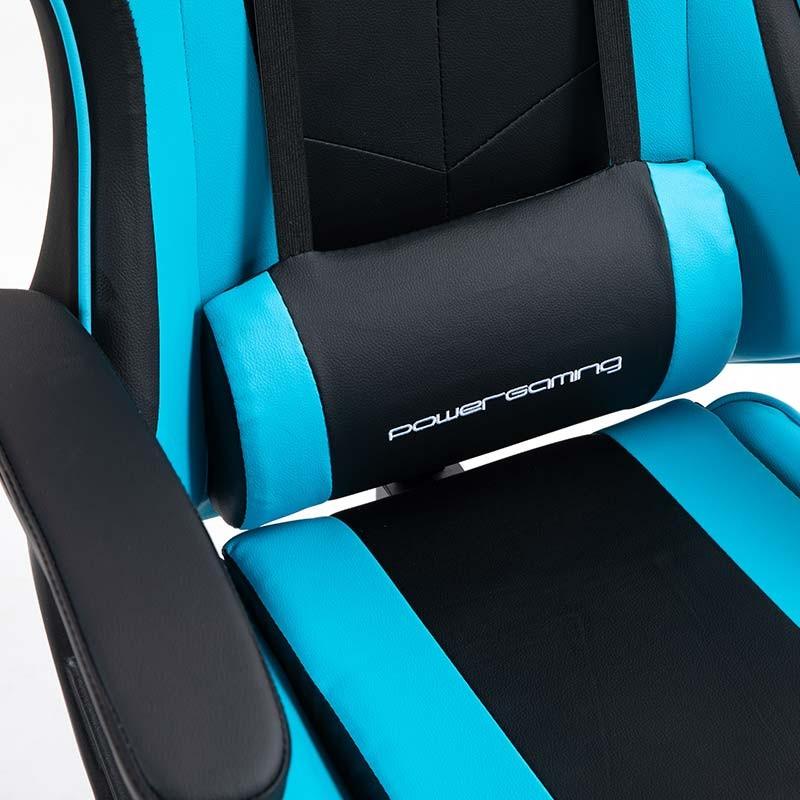 coussin lombaire de la Chaise Gaming PowerGaming avec 7 points de massage et Repose-pieds Noir+Bleu