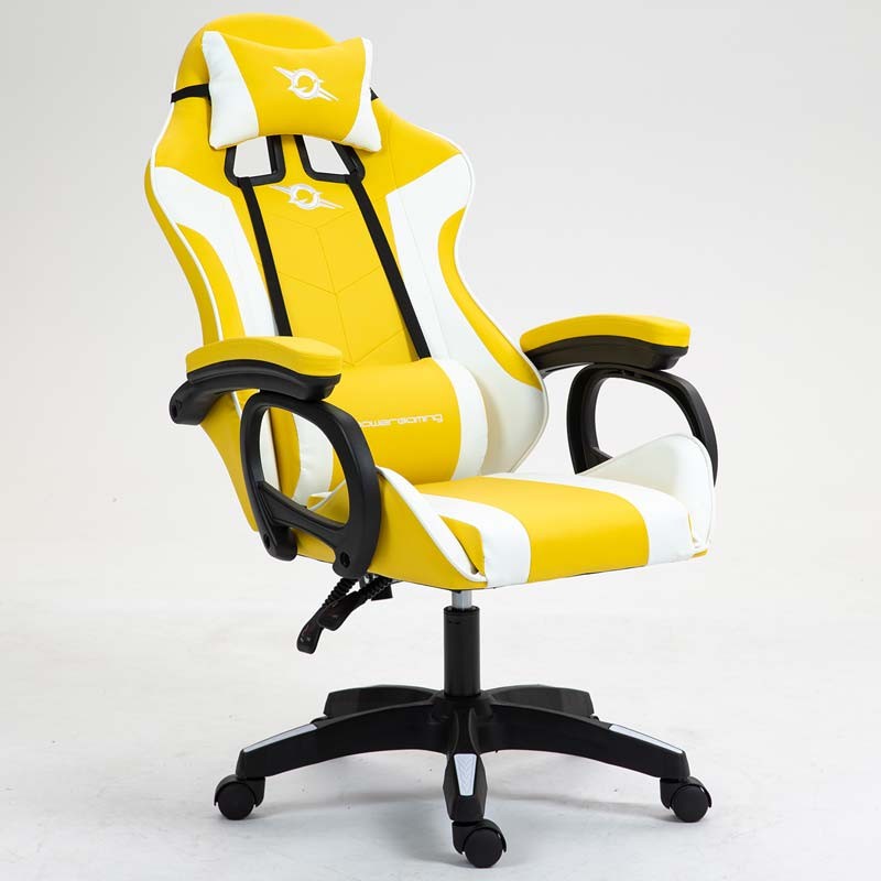 vista frontal de la Silla Gaming PowerGaming Blanco+Amarillo reclinada