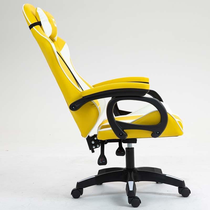 vista lateral de la Silla Gaming PowerGaming Blanco+Amarillo reclinada