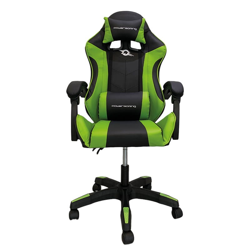 Silla Gaming PowerGaming con Altavoz Bluetooth y Masaje Negro/Verde - Frontal