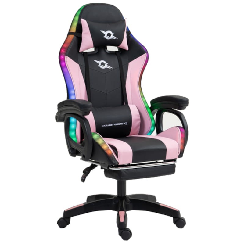 PowerGaming LED RGB Silla Reposapiés Negro+Rosa Vista delantera lado derecho