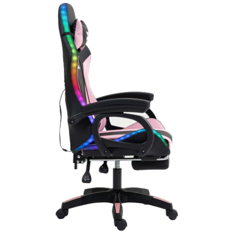 PowerGaming LED RGB Silla Reposapiés Negro+Rosa Vista lateral derecha