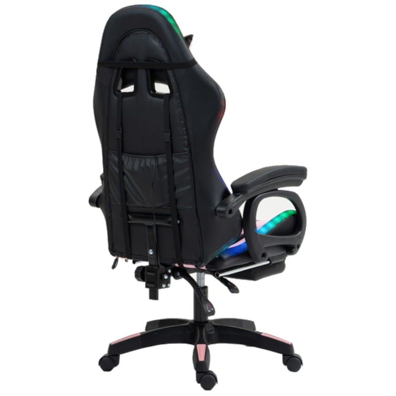 PowerGaming LED RGB Silla Reposapiés Negro+Rosa Vista trasera lado derecho