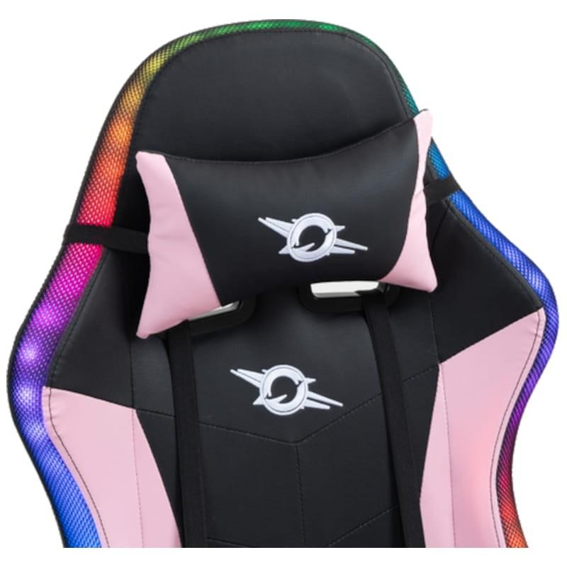 PowerGaming LED RGB Silla Reposapiés Negro+Rosa Vista al detalle del reposacabezas