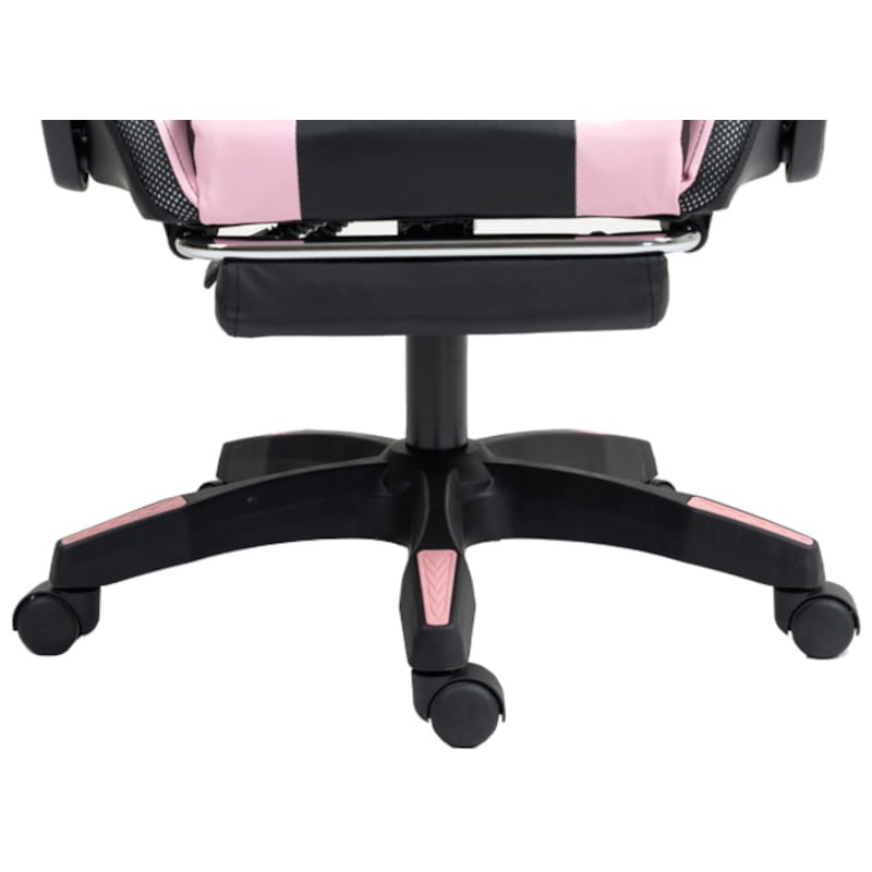 PowerGaming LED RGB Silla Reposapiés Negro+Rosa Vista al detalle del pie y las ruedas