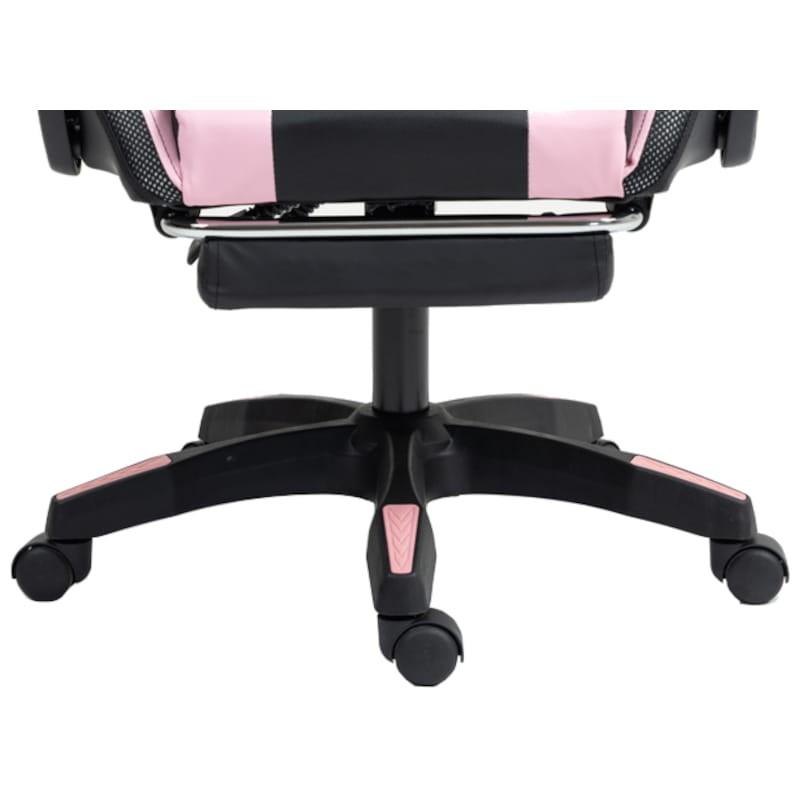 PowerGaming LED RGB Silla Reposapiés Negro+Rosa Vista al detalle del pie y las ruedas