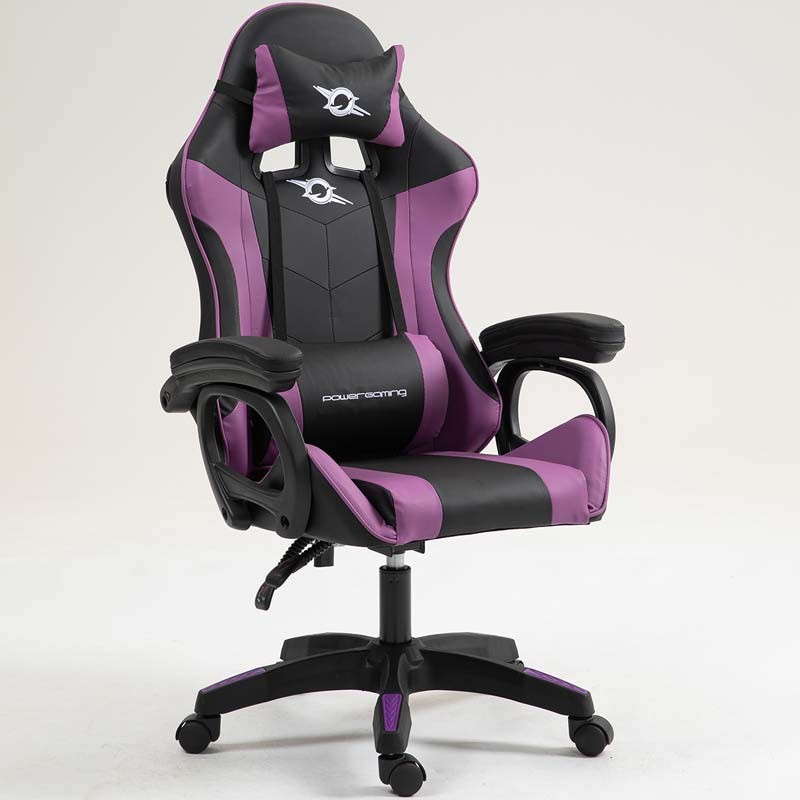 vue de face et latérale de la Chaise Gaming PowerGaming avec Haut-parleur Bluetooth et Massage Noir+Lilas