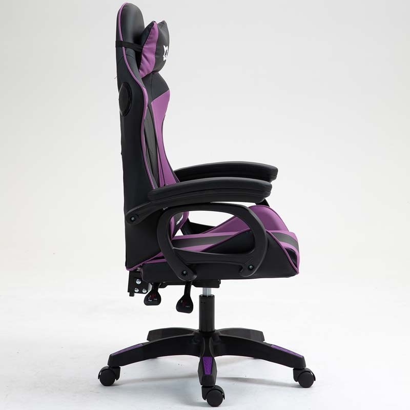 vue latérale de la Chaise Gaming PowerGaming avec Haut-parleur Bluetooth et Massage Noir+Lilas