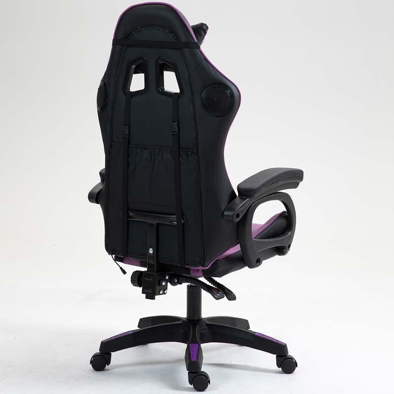 vue arrière et latérale de la Chaise Gaming PowerGaming avec Haut-parleur Bluetooth et Massage Noir+Lilas