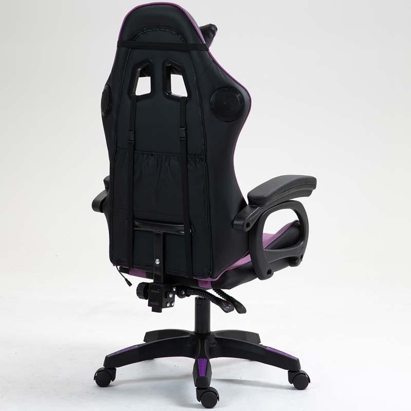 vue arrière et latérale de la Chaise Gaming PowerGaming avec Haut-parleur Bluetooth et Massage Noir+Lilas