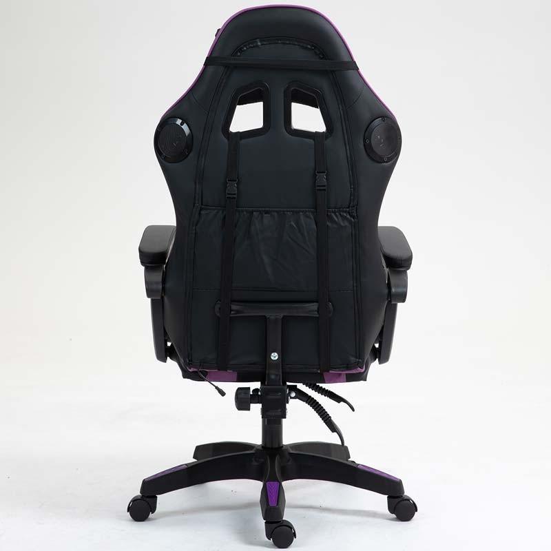 vue arrière de la Chaise Gaming PowerGaming avec Haut-parleur Bluetooth et Massage Noir+Lilas