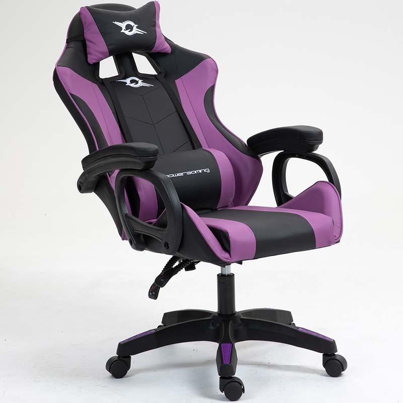 vue de face de la Chaise Gaming PowerGaming avec Haut-parleur Bluetooth et Massage Noir+Lilas inclinée