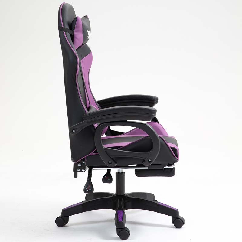 vista lateral de la Silla Gaming PowerGaming con Reposapiés Negro+Lila