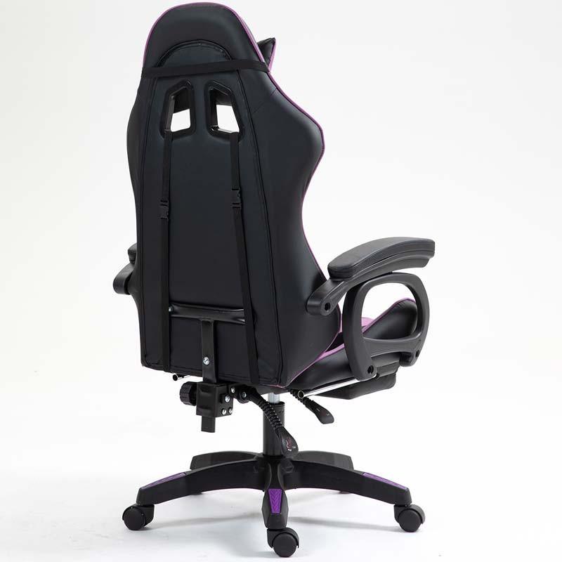 vista trasera y lateral de la Silla Gaming PowerGaming con Reposapiés Negro+Lila