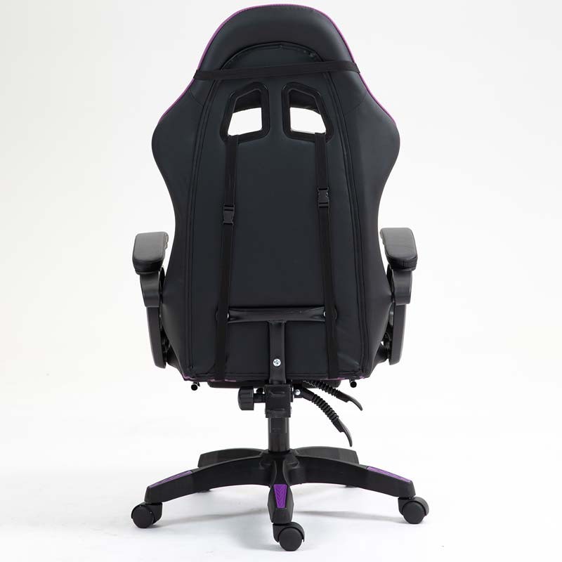 vista trasera de la Silla Gaming PowerGaming con Reposapiés Negro+Lila