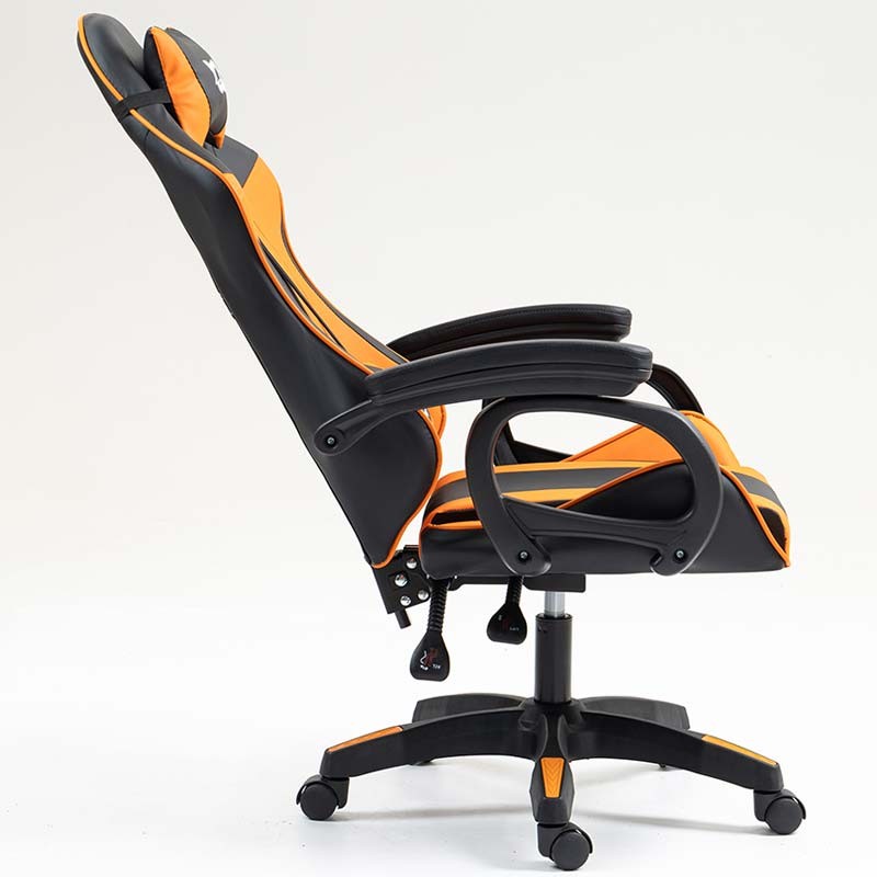vista lateral da Cadeira Gaming PowerGaming Preto+Laranja reclinada