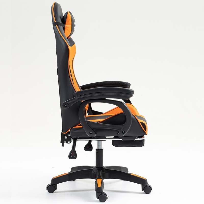 vista lateral de la Silla Gaming PowerGaming con Reposapiés Negro+Naranja