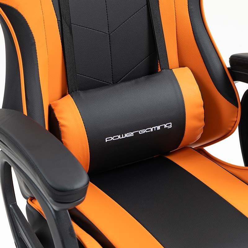 cojín lumbar de la Silla Gaming PowerGaming con Reposapiés Blanco+Naranja
