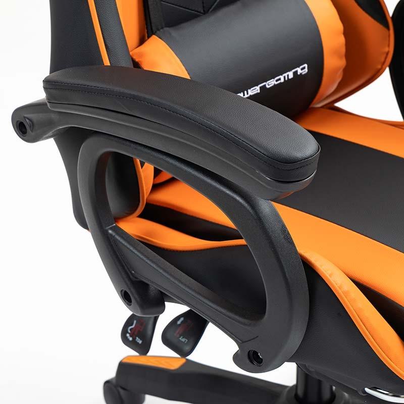 reposabrazos de la Silla Gaming PowerGaming con Reposapiés Blanco+Naranja