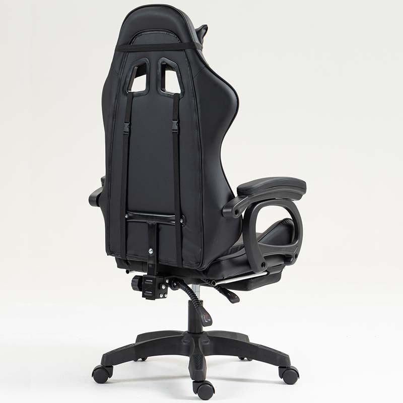 vista trasera y lateral de la Silla Gaming PowerGaming con 7 puntos de Masaje y Reposapiés Negro