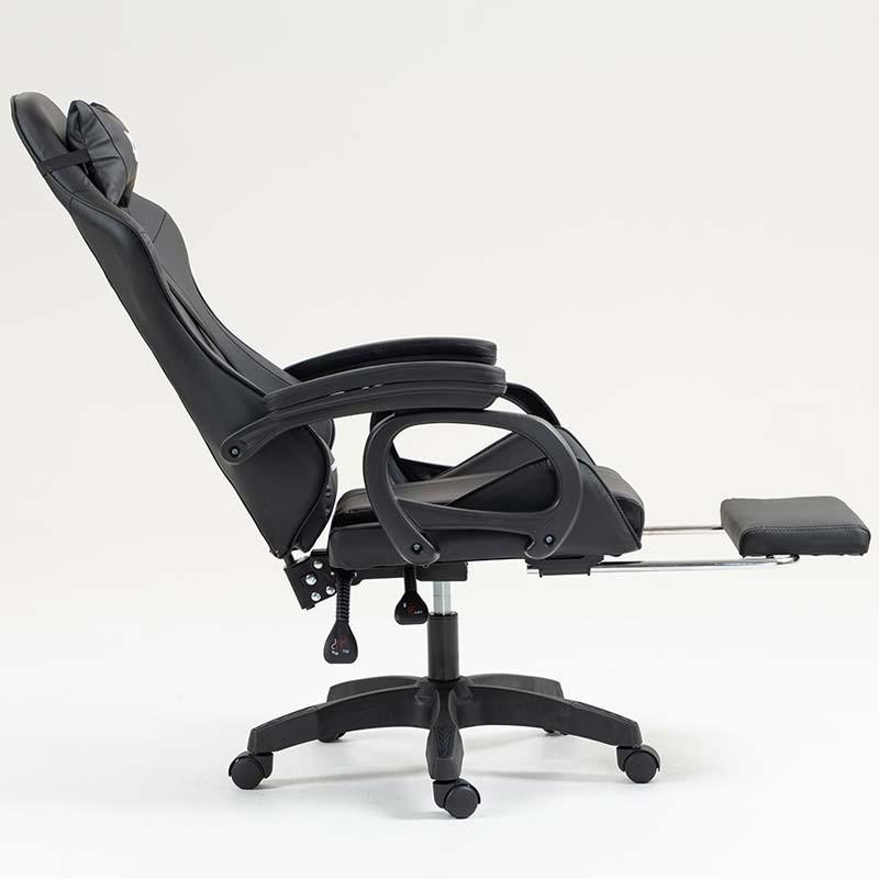 vista lateral de la Silla Gaming PowerGaming con 7 puntos de Masaje y Reposapiés Negro reclinada