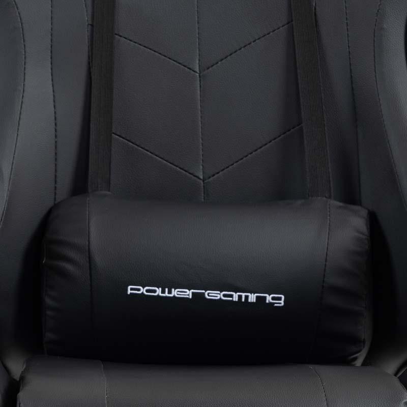 cojín lumbar de la Silla Gaming PowerGaming con 7 puntos de Masaje y Reposapiés Negro