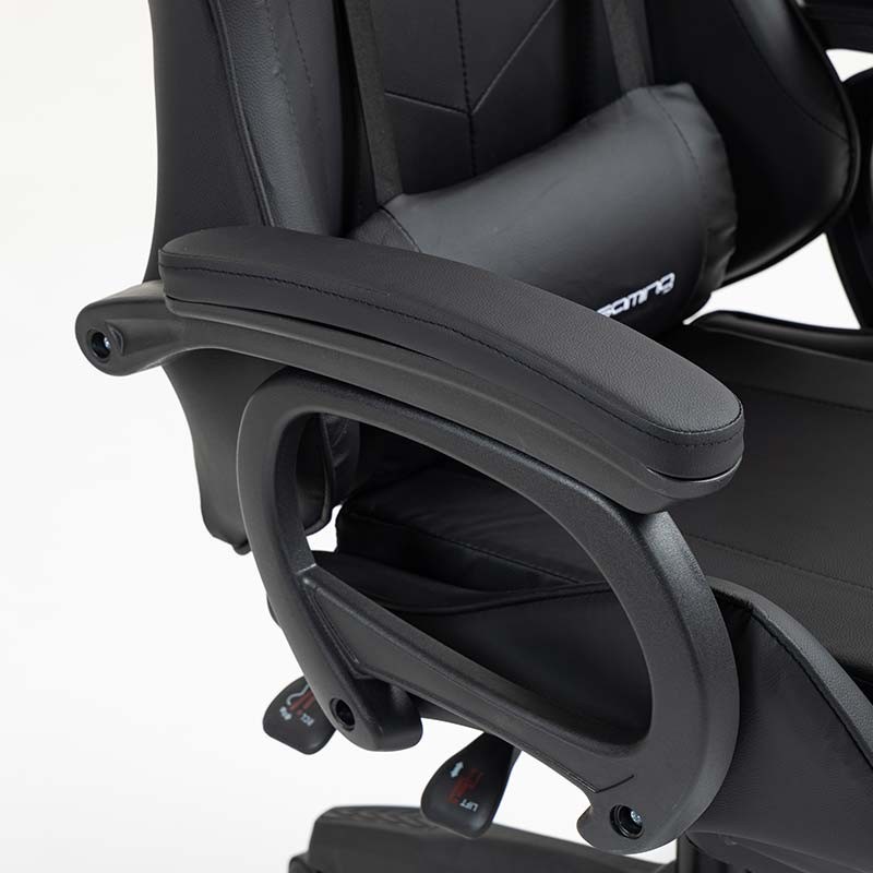 reposabrazos de la Silla Gaming PowerGaming con 7 puntos de Masaje y Reposapiés Negro