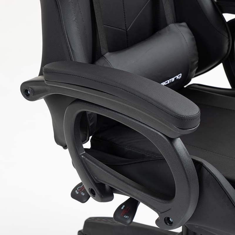 reposabrazos de la Silla Gaming PowerGaming con 7 puntos de Masaje y Reposapiés Negro