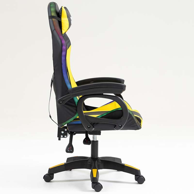 vista lateral de la Silla Gaming PowerGaming LED RGB Negro+Amarillo