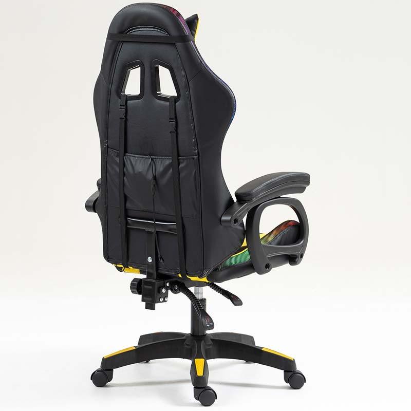 vista trasera y lateral de la Silla Gaming PowerGaming LED RGB Negro+Amarillo