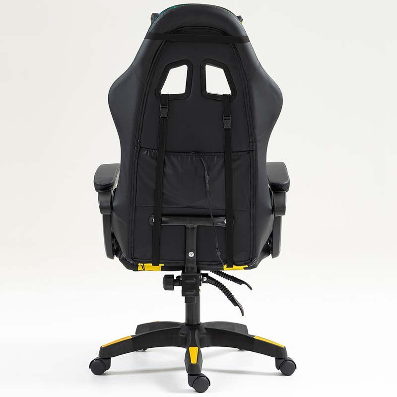 vista trasera de la Silla Gaming PowerGaming LED RGB Negro+Amarillo