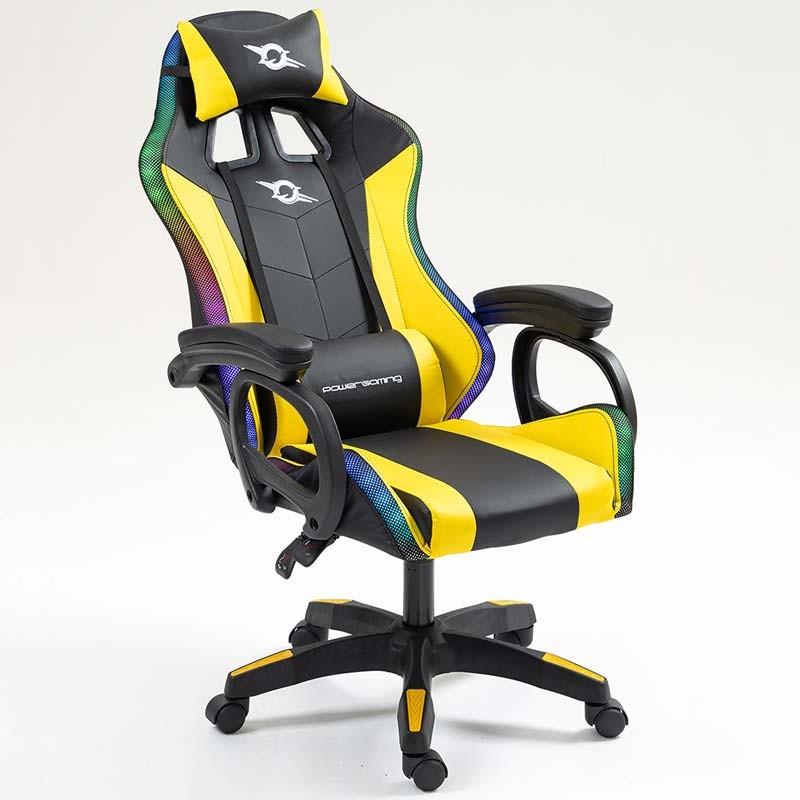 vista frontal de la Silla Gaming PowerGaming LED RGB Negro+Amarillo reclinada