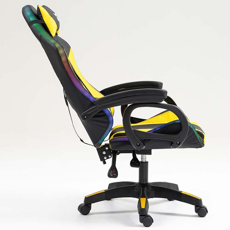 vista lateral de la Silla Gaming PowerGaming LED RGB Negro+Amarillo reclinada