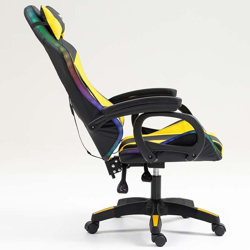 vista lateral de la Silla Gaming PowerGaming LED RGB Negro+Amarillo reclinada