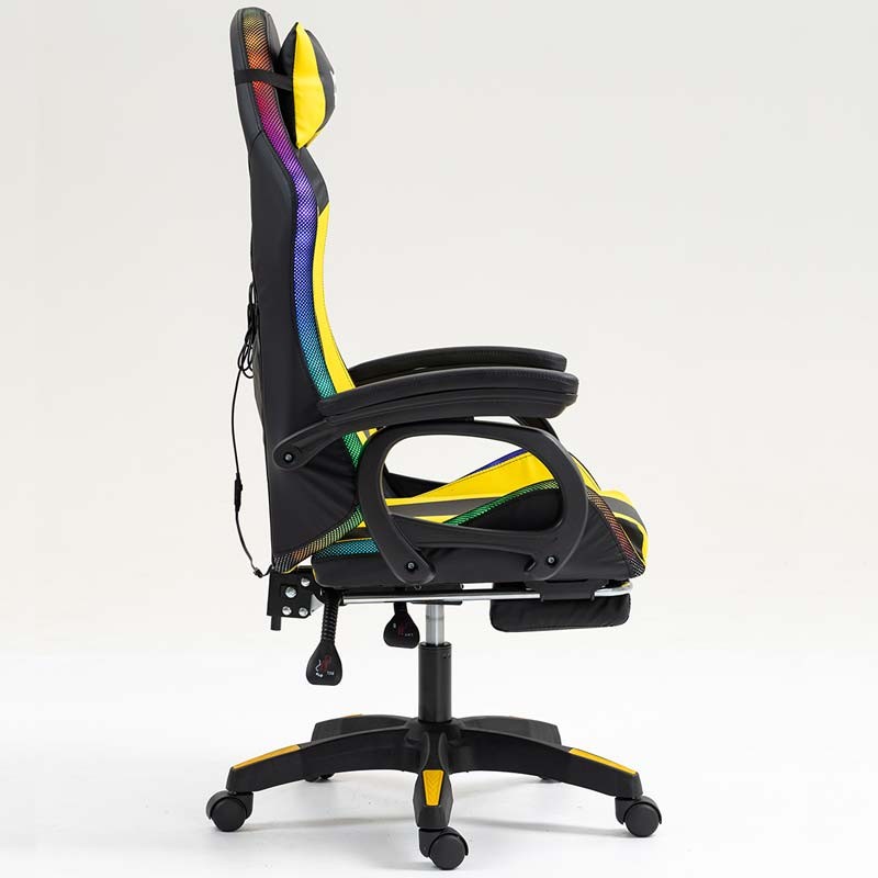 vista lateral de la Silla Gaming PowerGaming LED RGB con Reposapiés Negro+Amarillo
