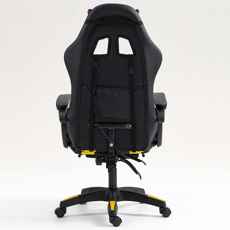 vista trasera de la Silla Gaming PowerGaming LED RGB con Reposapiés Negro+Amarillo