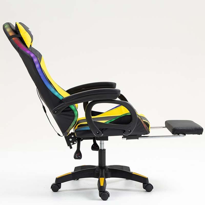 vista lateral de la Silla Gaming PowerGaming LED RGB con Reposapiés Negro+Amarillo reclinada