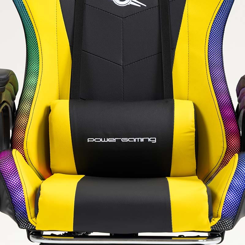 cojín lumbar de la Silla Gaming PowerGaming LED RGB con Reposapiés Negro+Amarillo