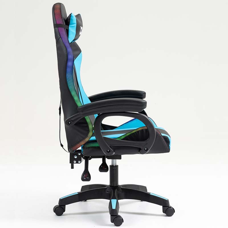 vista lateral de la Silla Gaming PowerGaming LED RGB Negro+Azul