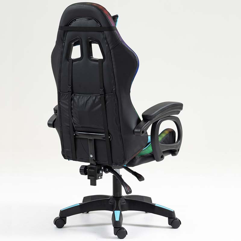 vista trasera y lateral de la Silla Gaming PowerGaming LED RGB Negro+Azul