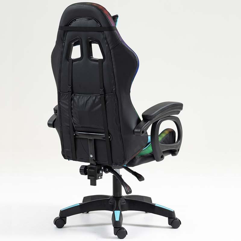 vista trasera y lateral de la Silla Gaming PowerGaming LED RGB Negro+Azul