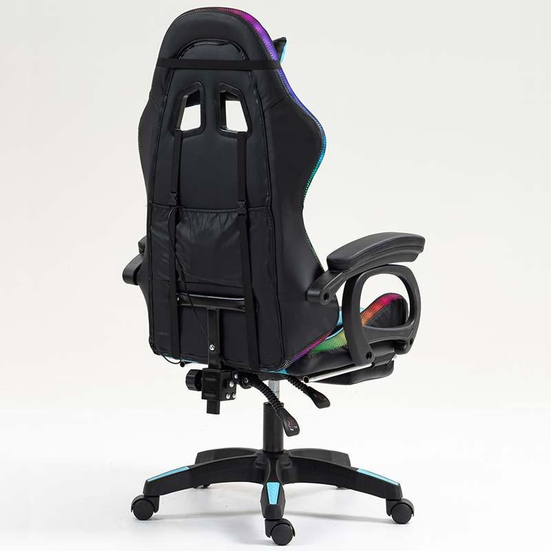 vista trasera y lateral de la Silla Gaming PowerGaming LED RGB con Reposapiés Negro+Azul