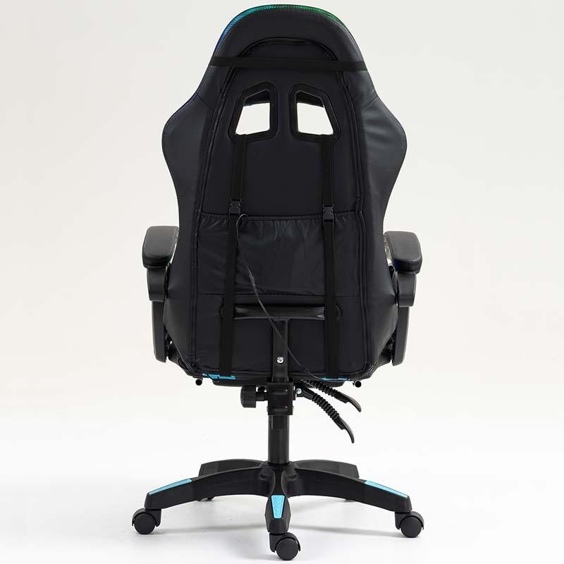 vista trasera de la Silla Gaming PowerGaming LED RGB con Reposapiés Negro+Azul