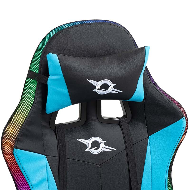 cojín cervical de la Silla Gaming PowerGaming LED RGB con Reposapiés Negro+Azul