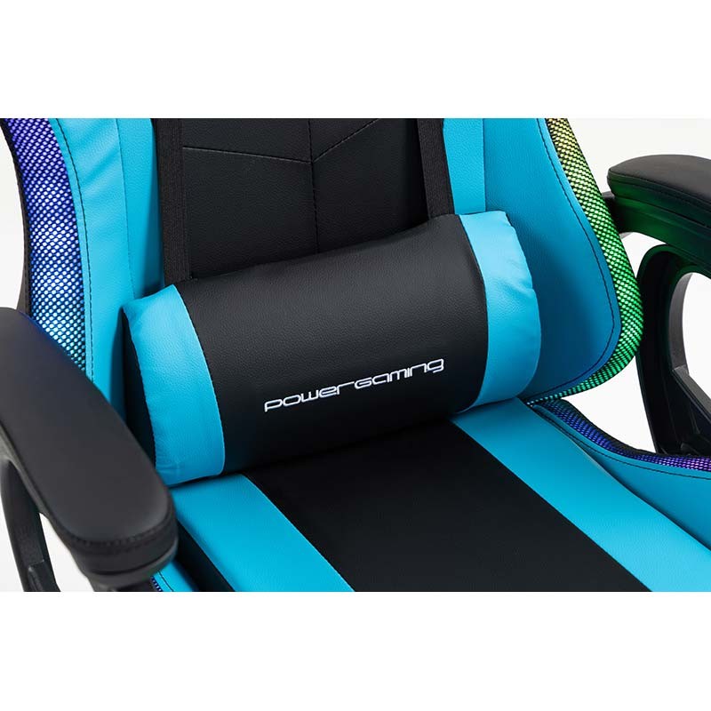 cojín lumbar de la Silla Gaming PowerGaming LED RGB con Reposapiés Negro+Azul