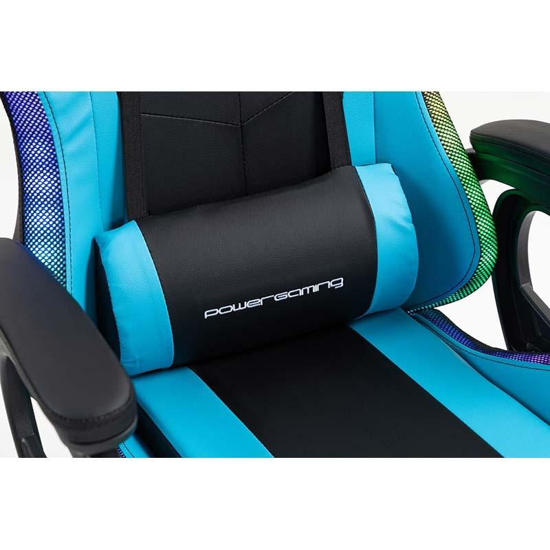 cojín lumbar de la Silla Gaming PowerGaming LED RGB con Reposapiés Negro+Azul
